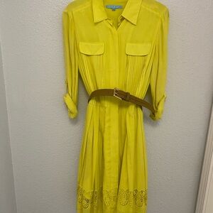 ANTONIO MELANI Yellow Long Sleeve Notched Collar Dress